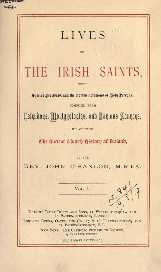 Title page of 'Lives of the Irish Saints' volume 1