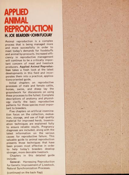 Applied animal reproduction : Bearden, H. Joe (Henry Joe), 1926- : Free  Download, Borrow, and Streaming : Internet Archive